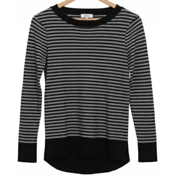 Simple laguna womens medium sweater silk cashmere  stripe gray black preppy - Picture 2 of 9